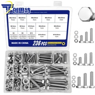 236Pieces304Stainless Steel Hexagon Screw Nut Kit M6M8M10Bolt and Nut Assortment Box LTFB