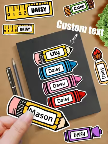 3-5insh Customized Cartoon Stationery Shape Stickers, Book Labels, Customized Name Pencil And Crayon