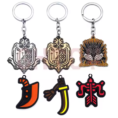 5cm/1.96in Monster Hunter Peripheral Keychain World Hunter Guild Logo Greatsword Bow Taijutsu Sword 