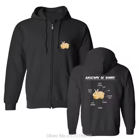 TeesHive Rabbit Gift Anatomy Of A Bunny Hoodie Fashion Pullover Sweatshirt Oversized Cotton Zip Up J