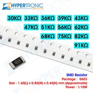 10 pcs SMD Resistor, Chip Resistor , Size 0603 - 30k 33k 36k 39k 43k 47k 51k 56k 62k 68k 75k 82k 91k