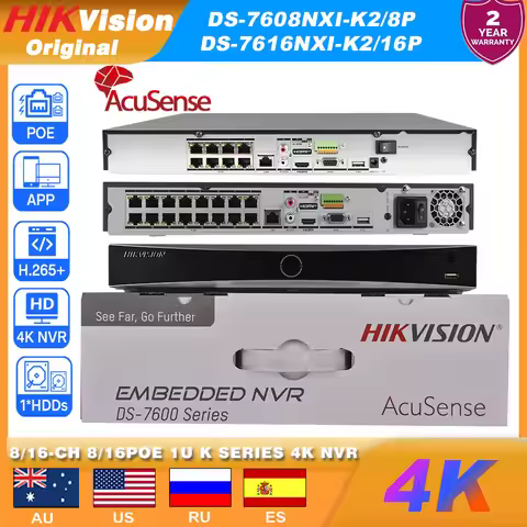 Hikvision DS-7608NXI-K2/8P DS-7616NXI-K2/16P 8/16CH POE AcuSense 4K NVR 2 SATA AI By Camera/Device M