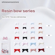 shi 100Pcs S/M/L Solid Color Bowknots Resin Nail Art Decorations 3D Mini Cute Line Bows Nail Charms 