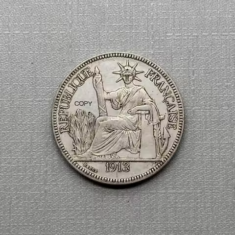 French Indochina 1913 1 Piastre Indochine Francaise Metal Plated Silver Copy Souvenir Coins