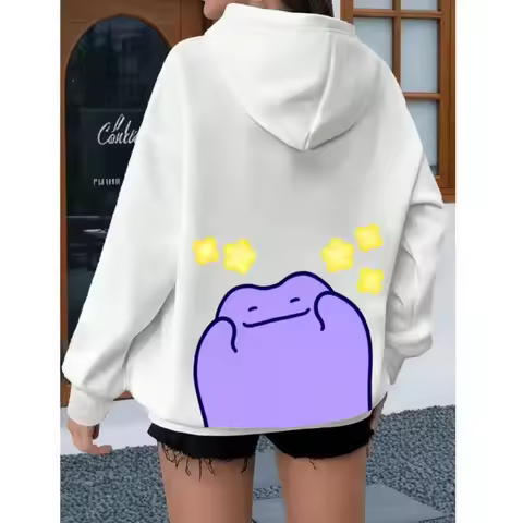 Pokémon Anime Cute Ditto Painted Hoodie Men's and Women's Autumn/Winter New Y2K Harajuku Oversize Ca