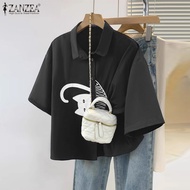 Zanzea Phụ Nữ Dạo Phố Pháp tay ngắn áo lửng Ve Áo thêu hình mèo nút lên Top #0804