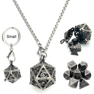 Haxtec Mini Metal D&D Dice Set with Hollow Necklace Case - 7PCS Keychain Portable NV2X