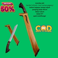 G0L0K MANDAU JATI // BAHAN BAJAPER SEPUH PANJANG BILAH 40CM // HANDLE FULLTANK ASLI // KAYU JATI DAN