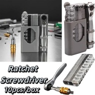 NOVAGEAR​ 10pcs 10 in 1 Ratchet Screwdriver Set, Slotted Bits Durable Ratchet Mechanism 90° Right An