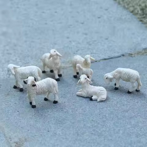 Willow 6Pieces/Set Dollhouse Miniature Sheep Figurine Lamb Garden Statue Farm