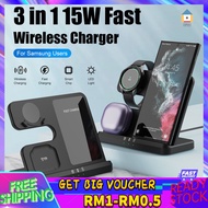 【Malaysia Spot Sale】3 in 1 Wireless Charger Stand for Samsung Galaxy S22 S21 Ultra S20 15W Fast Char