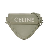 CELINE Logo印花三角形包，光滑小牛皮，白色和淺灰色顏色斜挎包，淺灰色單肩包，195903DCS.10PG