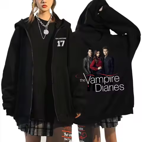 The Vampire Diaries Zip Up Hoody Men Women Fashion Oversized Jacket The Eras Tour Printed Sweatshirt