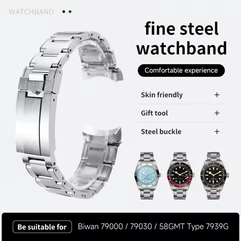 20mm 3 Bead Stainless Steel Watch Band T-fit Buckle Curved End Bracelet For Tudor Black Bay 54 58 Pr