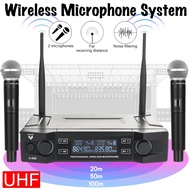 2 Channel Professional Cordless Handheld UHF Wireless Microphone System Mic Kraoke Speech supplies Cardioid Microphone New