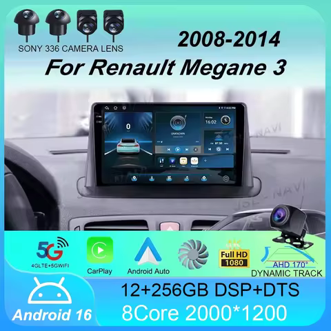 Android 16 Car Radio Carplay Auto Multimedia Player For Renault Megane 3 Fluence Samsung SM3 2008 - 