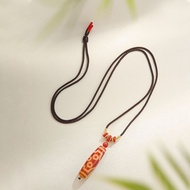 [Budala Palace] Red Flesh Seven-Eyed Dzi Bead Pendant Cinnabar Retro Texture Red String Necklace Zen