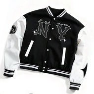 Men's Flame Print Baseball Shirt, Jacket With Pockets, Long Sleeve Hooded Sweatshirt, Zipper Letteri