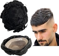 Toupee for Men with Mono Base and NPU - Curly Wave Hair Unit Made of Real Human Hair - Natural Repla