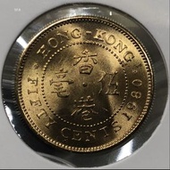 5f.8香港伍毫 1980年  [細冠五毫]【全新UNC未使用--爆光靚品/5f.8超強原廠車輪轉光】【英女王 伊利沙伯二世】 香港舊版錢幣・硬幣 $85 (5f.8)
