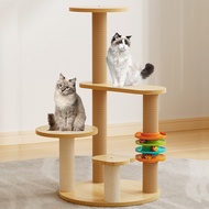 New style wooden cat tree condo with four sisal scratching supports multi-layer customized high easy assemble felt fabric tower cat tree
