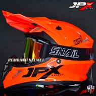 HELM JPX CROSS FOX1 SOLID FLUO RED GLOSS PAKET GANTENG GOOGLE SNAIL HELM JPX KLX ORIGINAL HELMET M
