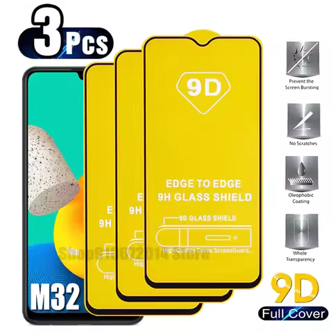 3PC 9D Full Cover Glass For Samsung Galaxy M14 M54 M62 M13 M33 M32 M53 M23 M31S M35 M55 Screen Prote