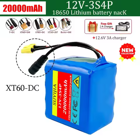 Fishing Battery 12v 3S4P 20Ah Portable 12V Battery Rechargeable Lithium Ion Battery Pack Capacity DC