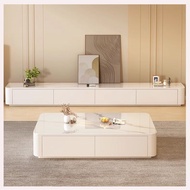 Creamy Style Marble TV Console Tempered Glass TV Cabinet Living Room TV Console Tv Media Storage Cab