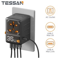 Tessan TS-WTA02-BO 35W International Plug Travel Adapter with 2 USB &amp; 3 USB Type C Fast Charging Universal Power Adapter EU/UK/USA/AUS Plug for Travel | 2.033.0070 | Ts-wta02-bo