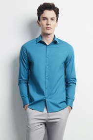 LTD เสื้อเชิ้ตแขนยาวทรงสลิม ผู้ชาย สีเขียว | Slim Fit Shirt | 03490