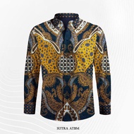 bahan batik tulis sutra atbm baron pria kemeja coklat sogan
