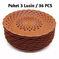 36 PCS / 12 PCS Piring Rotan Plastik Motif Anyaman Bahan SUPER TEBAL TERMURAH