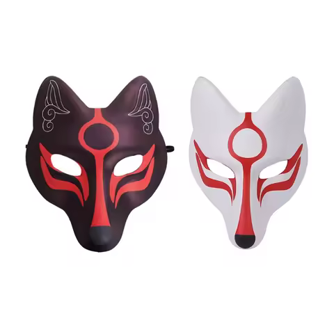 E56F Pu Leather Foxes Mask Japanese Kitsune Masks for Mens Womens Childrens Halloween Masquerade Cos