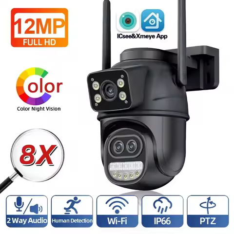 ICSEE Smart WIFI Security Camera 12MP 8K Three Lens 8X Zoom Outdoor HD Video Surveillance IP Cameras