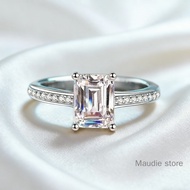 Diamond Women Real Moissanite Ring Emerald Cut 2.0ct Elegant Engagement Proposal Ring