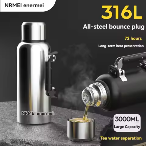 2L/3L Thermos Water Bottle Insulated Hydro Flask With Folding Handle Stainless Steel Outdoor Sports 