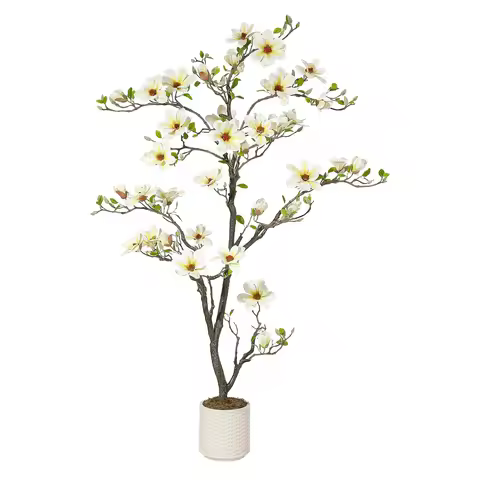 Artificial Magnolia Plant Faux Flower Trees Fake Plants with LED Light for Yard Patio Home Office Ar