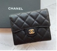 Chanel 銀包 經典黑色牛皮金扣
