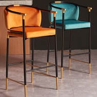 Nordic Velvet Luxury Bar Chair Home Gold Black Cafe Restaurant Furniture Counter Bar Stool Iron Design High Feet Backrest Chairs