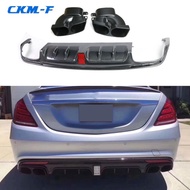 Real Carbon Fiber Rear Bumper Lip Diffuser Spoiler Exhaust Muffer Tips For Mercedes Benz S Class W22