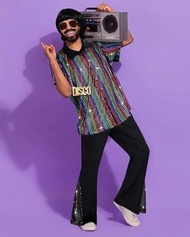 Disco 70s แฟชั่นผู้ชาย Bright เสื้อกางเกง 2 ชิ้นชุดใหม่ 2025 พิเศษเสื้อผ้าเครื่องแต่งกายประสิทธิภาพ