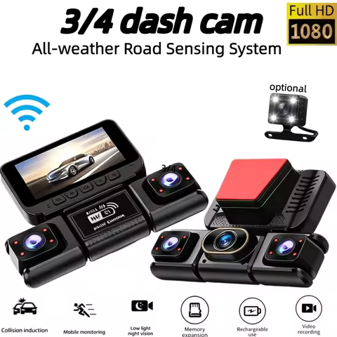 3/4CH WiFi 360° Panoramic Dash Cam, 1080P+720P Multi Lens, Motion Detection 24H Parking Monitor