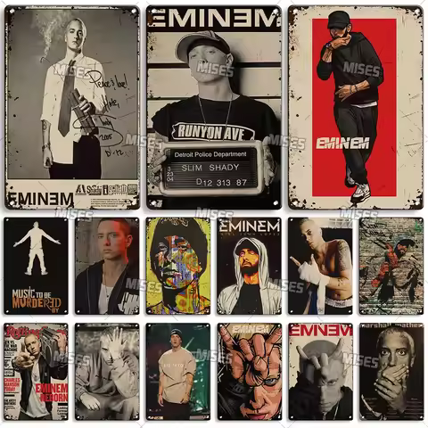 MISES Rapper Eminem Posters 8 Mile Decorative Plate Vintage Poster Home Garden Bar Metal Tin Sign Me