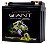 แบตเตอรี่แห้งอย่างดี Giant Nano gel technology รุ่น12N9-BSใส่รุ่นKawa-Bossรายละเอียด ขนาด 137 x 76 x