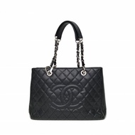 CHANEL GST購物袋小號黑色荔枝牛皮15開銀扣