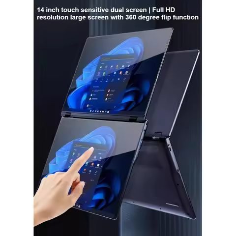 New 14 Inch Dual Screen Laptop PC Mini Touch Handwriting Portable Foldable Pentium 6805 CPU