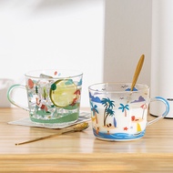 500ml Cartoon Glass Mug With Scale Breakfast Milk Cup Transparent Handgrip Cups Microwave Safe