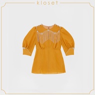 KLOSET Embroidered Top (AW20-T008) เสื้อแขนพองแต่ดีเทลโซ่ ผ้าสีพื้น