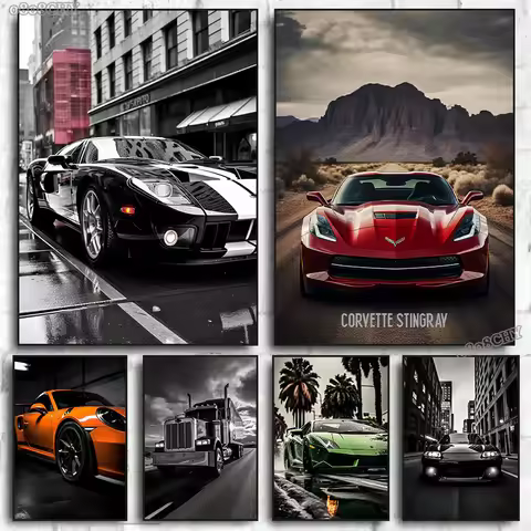 Modern Cool Car Posters and Prints Canvas Painting Supercar Mural Sports Car Wall Art Pictures for 4